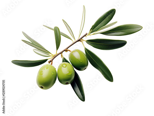 Isolated Fresh Green Olives on a Branch