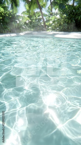 Refreshing swim in crystal clear pool surrounded by lush tropical trees sunny day vibrant nature scene