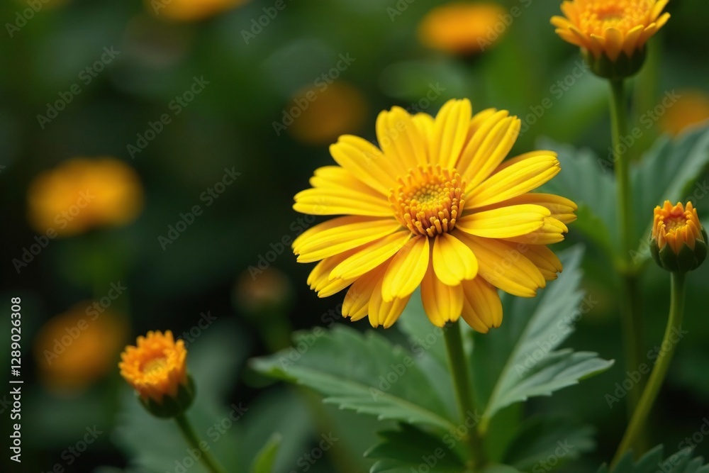 Golden glitter urospermum dalechampii in full bloom, intricate, lush Golden glitter urospermum dalechampii in full bloom, intricate, lush