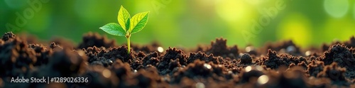 Microscopic shards of broken plastic embedded in the roots of a plant, agricultural waste, microplastics in soil photo