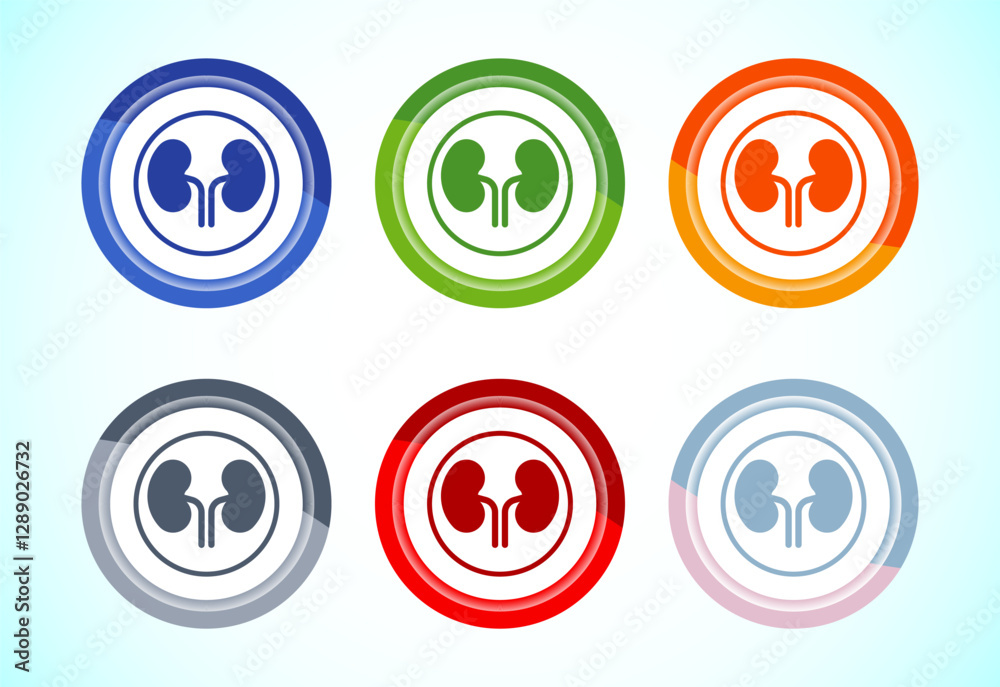 Kidney icon design illustration. Human organ icon, Kidney care logo symbol. 6 color button design set Kidney icon design illustration. Human organ icon, Kidney care logo symbol. 6 color button design set
