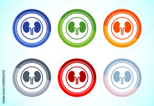 Kidney icon design illustration. Human organ icon, Kidney care logo symbol. 6 color button design set