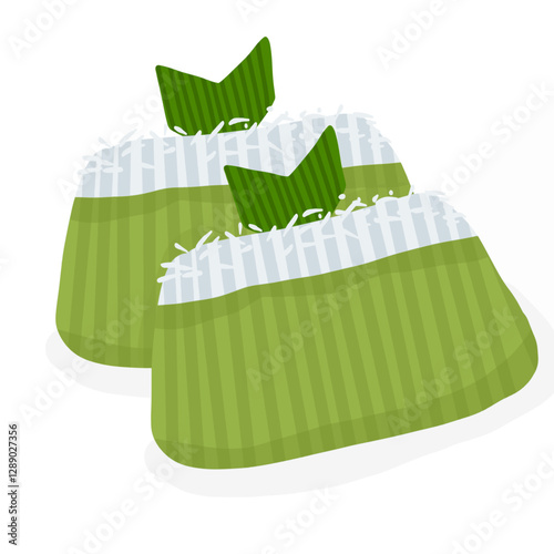 Illustration of Putu Ayu, an Indonesian pandan-flavored sponge cake with coconut shavings. A popular snack in Indonesia, ideal for food designs, bakery branding, and menu graphics.

