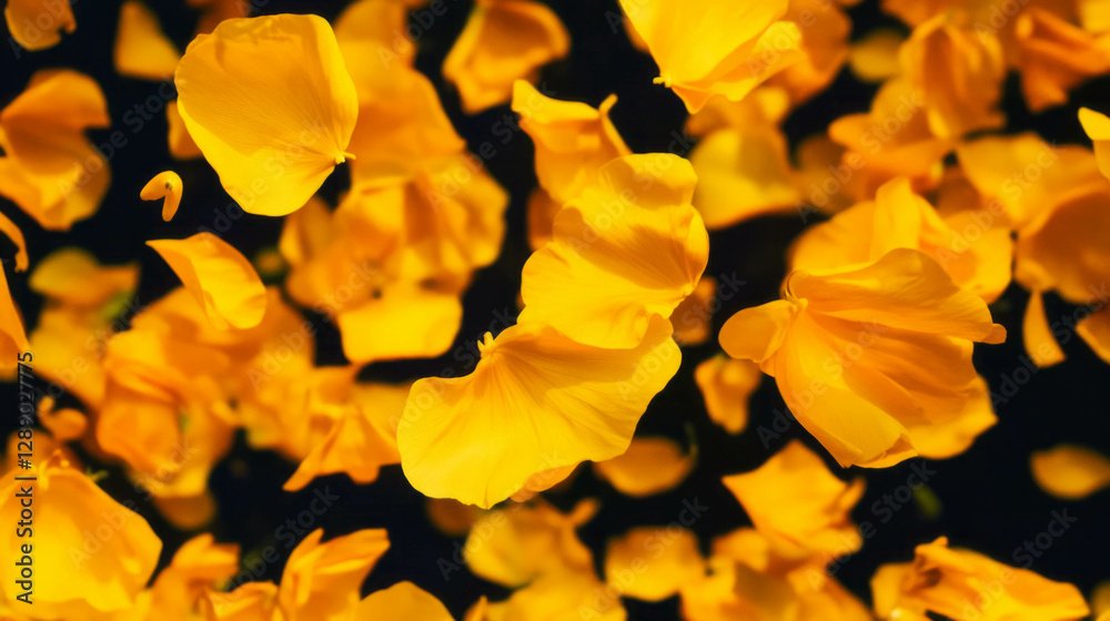 Lively scene of falling yellow buttercup petals for decorative background design Lively scene of falling yellow buttercup petals for decorative background design