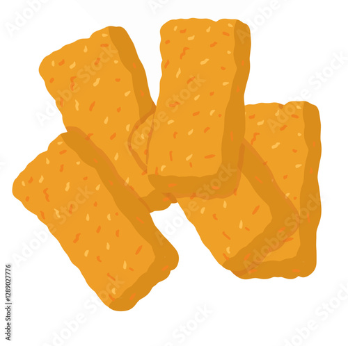 Crispy golden chicken nuggets illustration in a flat design style. Perfect for food icons, fast food branding, restaurant menus, and snack-related designs.


