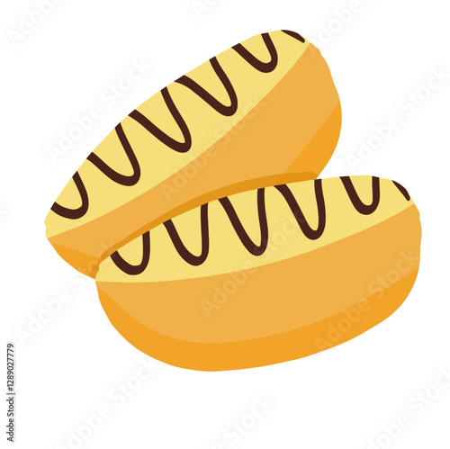 Vector illustration of choco pukis, a traditional Indonesian sweet sponge cake with chocolate drizzle. Perfect for food icons, menus, and culinary design.