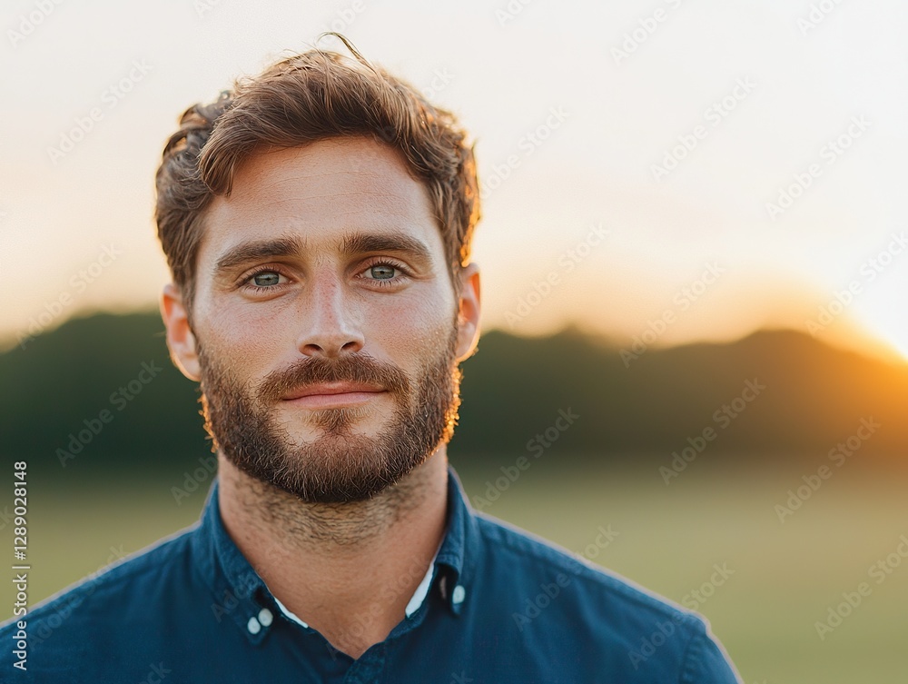 Portrait of a young man at sunset in a natural setting capturing emotions and serenity Portrait of a young man at sunset in a natural setting capturing emotions and serenity