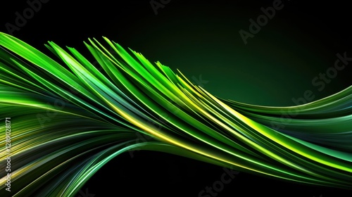 A green line with a black background. The line is long and curvy. It is a very abstract image