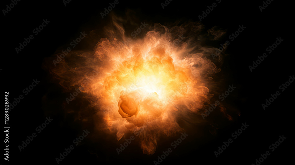 Fiery explosion with bright yellow core on black background Fiery explosion with bright yellow core on black background
