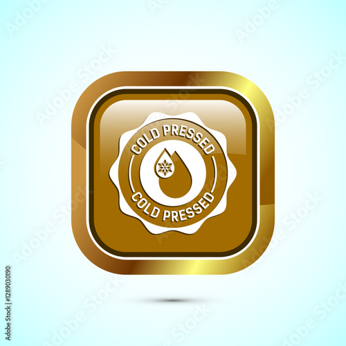 Cold pressed icon design illustration. Cold pressed label badge logo design template, Gold color square button design