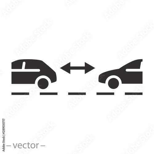car security, road safety, distance between cars icon, flat vector illustration