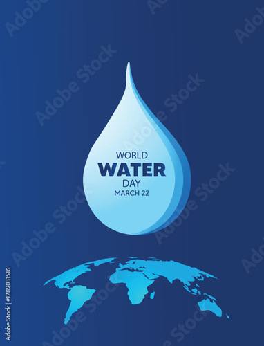 world water day March 22 water drop with world map vector poster 