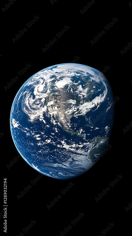 Detailed View of Earth from Space, Showing Cloud Formations and Landmasses