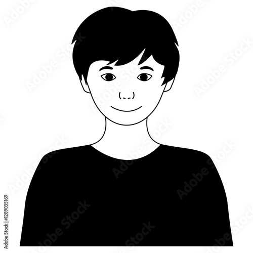 A boy in black and white. A profile picture of a child smiling. A black and white teenage avatar picture. editable stroke.