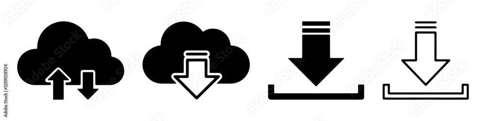 Set of Cloud Storage Icons for Download and Upload Functions in Vector Style Set of Cloud Storage Icons for Download and Upload Functions in Vector Style