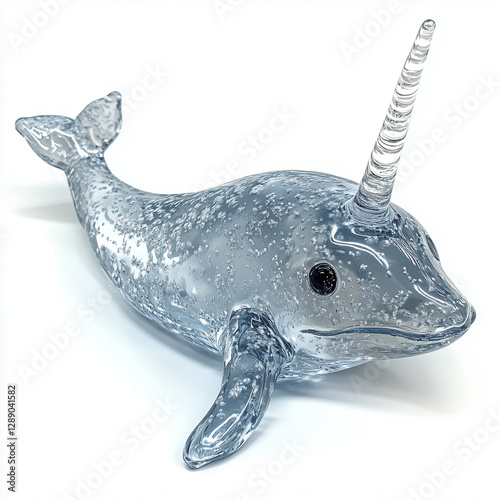 Glass Narwhal ornament, animal figurine, isolated on white photo