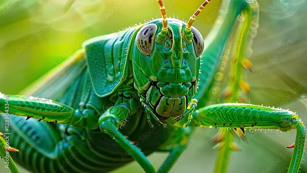green grasshopper nature closeup. Selective focus