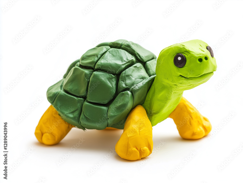 Plasticine Tortoise toy, animal plasticine figurine, isolated on white