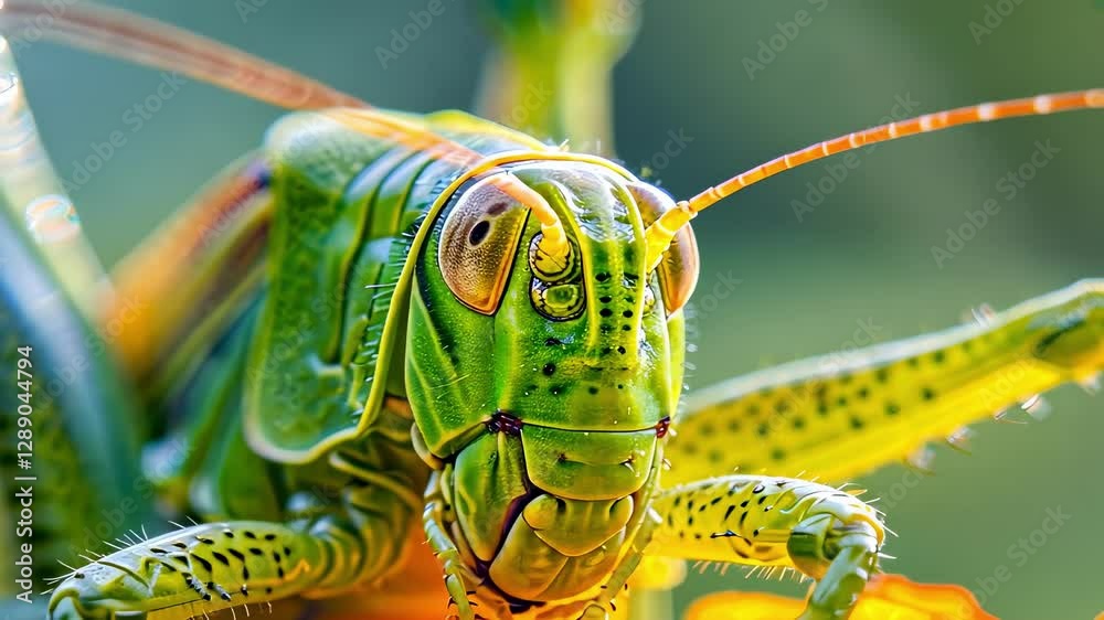 green grasshopper nature closeup. Selective focus