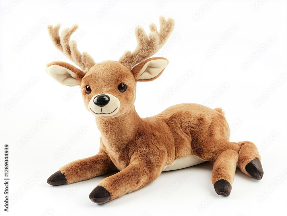 Stuffed Deer toy, plushy animal toy, plush figurine, isolated on white