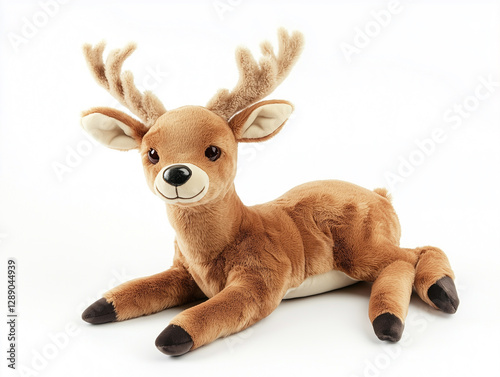 Obraz na płótnie Stuffed Deer toy, plushy animal toy, plush figurine, isolated on white w salonie