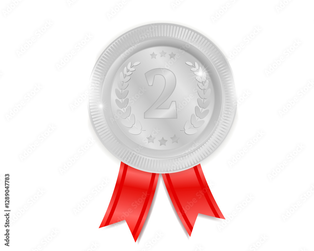 silver award for 2nd place, silver medal on a white background silver award for 2nd place, silver medal on a white background