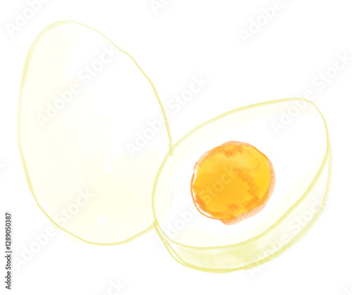 新鮮で美味しそうなゆで卵の水彩イラスト(透過PNG)