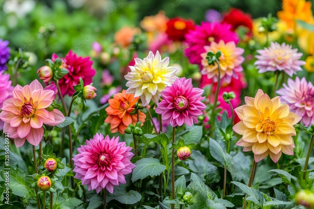 Mymixzer3 Garden Dahlia Delight - Vibrant dahlia blooms symbolize beauty, passion, elegance, inner strength, and lasting commitment. A breathtaking garden scene Mymixzer3 Garden Dahlia Delight - Vibrant dahlia blooms symbolize beauty, passion, elegance, inner strength, and lasting commitment. A breathtaking garden scene