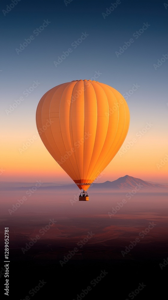 Fototapeta premium Scenic hot air balloon flight over majestic mountains at sunrise aerial tranquil atmosphere