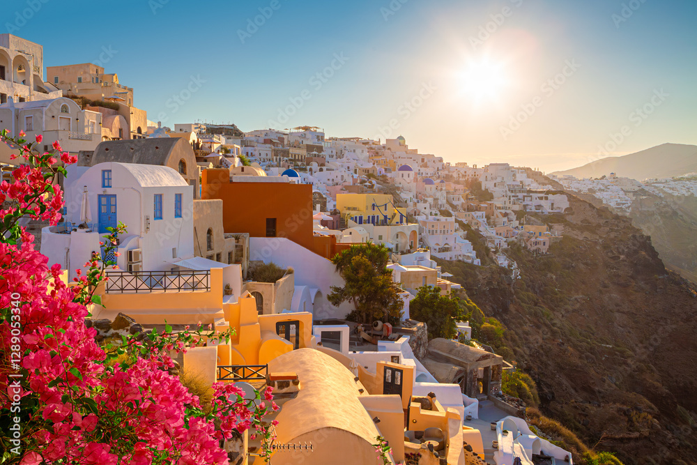 Panoramic view of Oia village at Santorini island, Greece