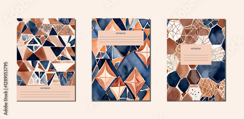 Cover design with colorful pattern, blue and brown.  Vector composition for notebooks, planners, copybooks, books.
