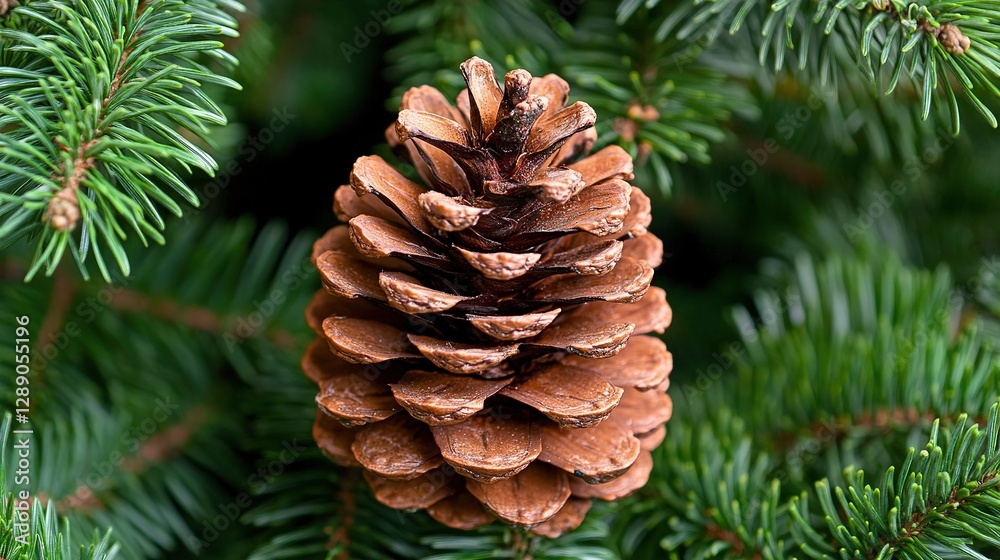 Brown Pine Cone on Lush Green Branches Brown Pine Cone on Lush Green Branches