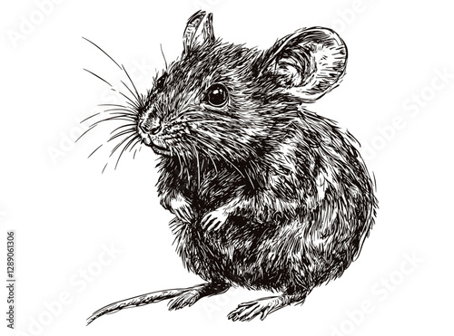 Old engraving style wildlife illustration, hand-drawn mouse in black sketch effect, animal art, trendy decor, vintage wall art, retro wildlife decor, home accents