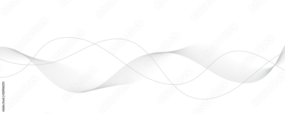 Gray wave curve lines abstract background with flowing particles. Digital energy waves technology concept. Modern backdrop design for business, presentation, banner.