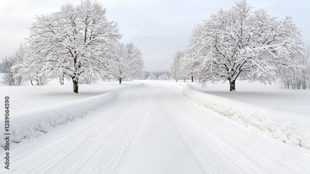 Obraz premium Snowy Winter Path Through Trees