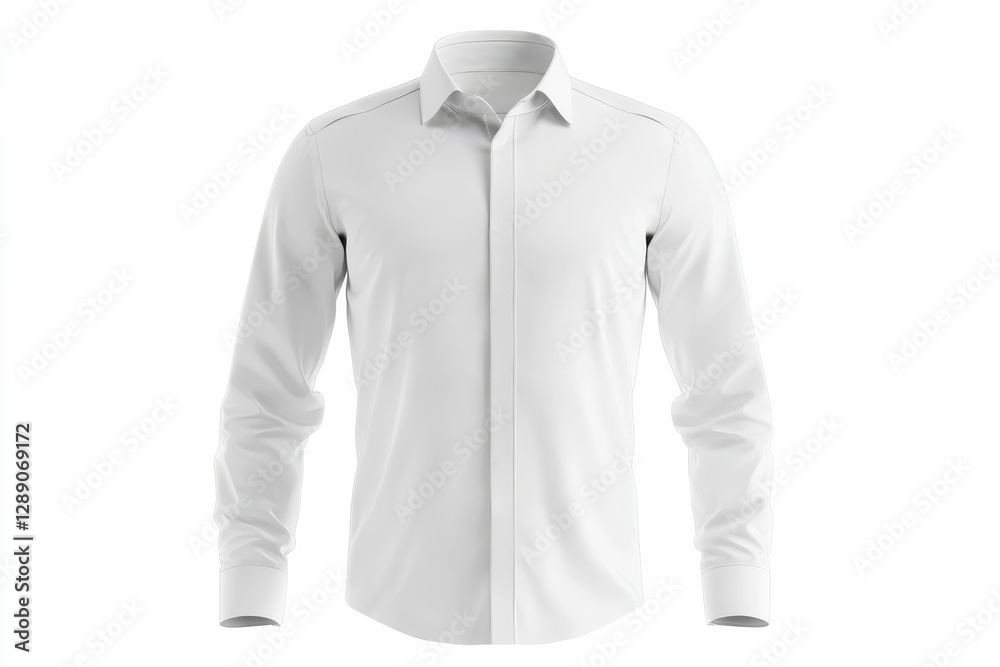 Formal dress shirt mockup with crisp collar and cuffs on white background for design presentation Formal dress shirt mockup with crisp collar and cuffs on white background for design presentation