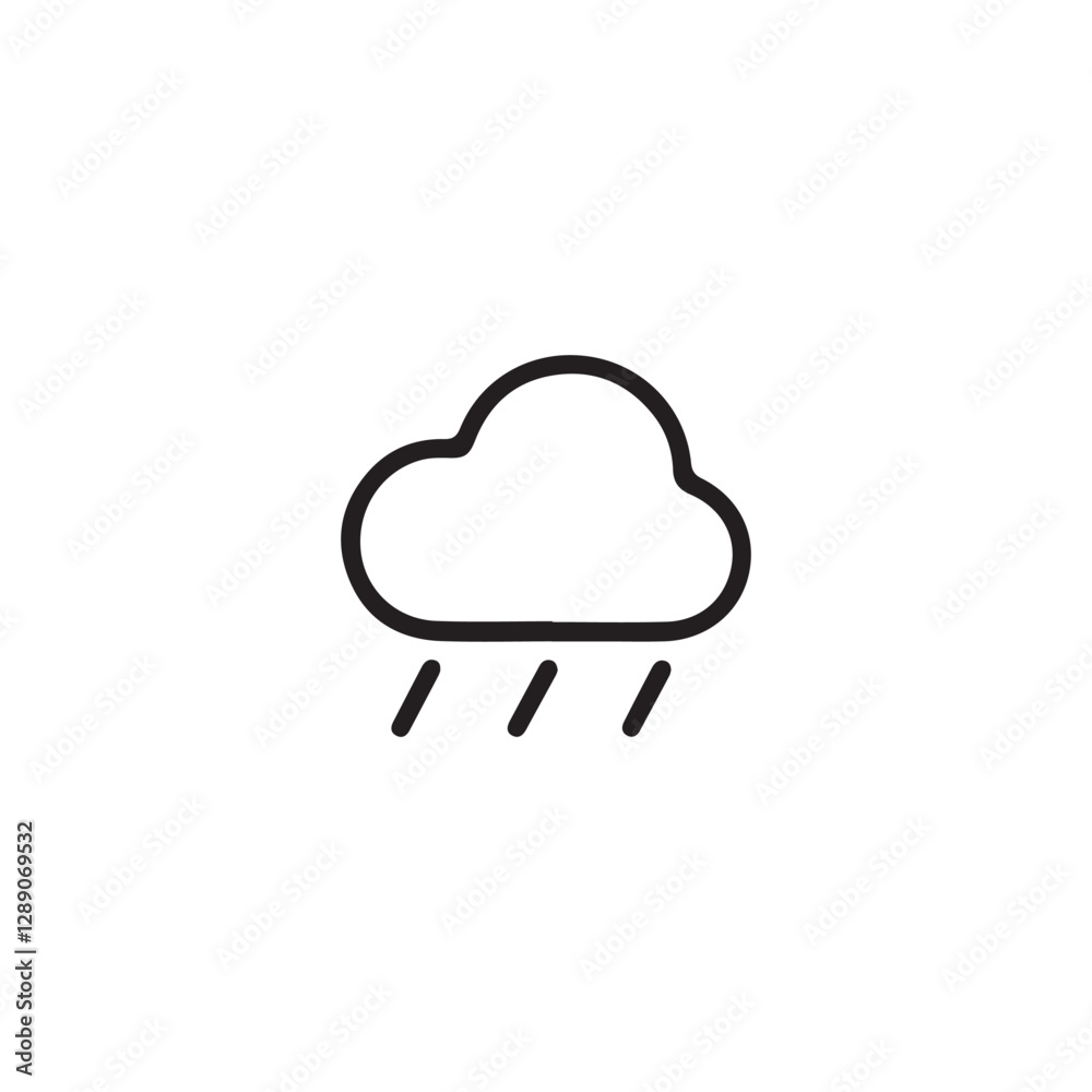 Simple black line drawing of a cloud with rain.A clean, minimalist line drawing depicts a cloud with rain falling from it. Simple black line drawing of a cloud with rain.A clean, minimalist line drawing depicts a cloud with rain falling from it.