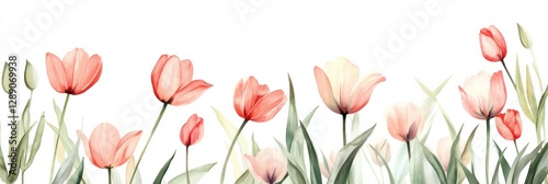 Wallpaper Mural Colorful watercolor tulips create a beautiful spring border on a soft pastel background Torontodigital.ca