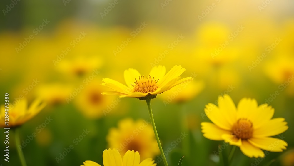 Vibrant Yellow Flowers Meadow Blooming Summer Field Vibrant Yellow Flowers Meadow Blooming Summer Field