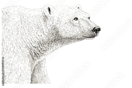 Wildlife polar bear vector art in old engraving style, black sketch effect, antique Arctic predator design, vintage illustration for trendy print.