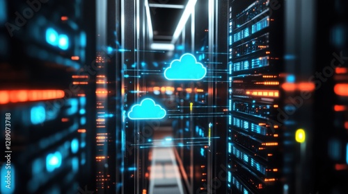 Cloud technology infrastructure data center digital environment high-tech facility virtual viewpoint modern networking solutions