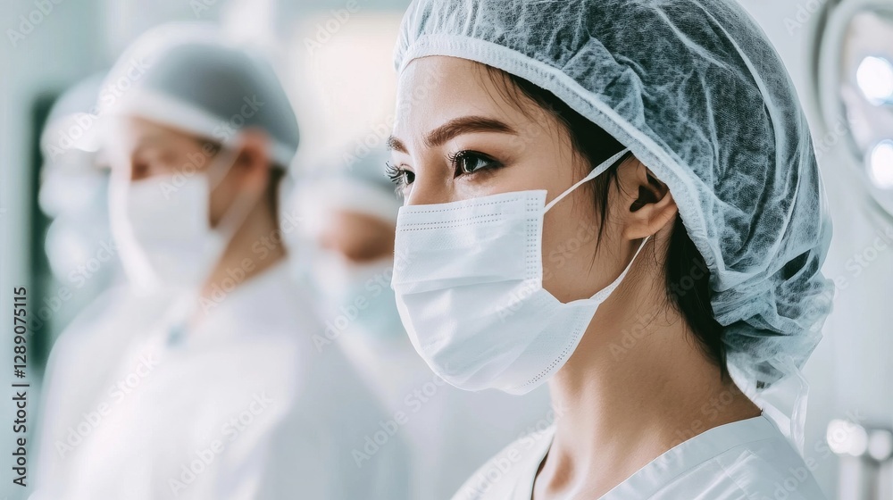 Naklejka premium Hospital rush as surgeons prepare for emergency surgery in an operating room. Featuring readiness and precision