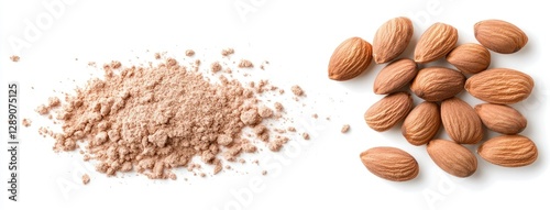 Almond powder and whole almonds displayed on a clean surface create a contrast highlighting their diverse culinary uses and textures in modern cooking