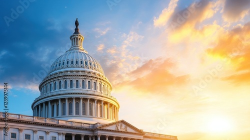 Sunrise over the u.S. Capitol building washington d.C. Architectural landscape urban environment wide angle view