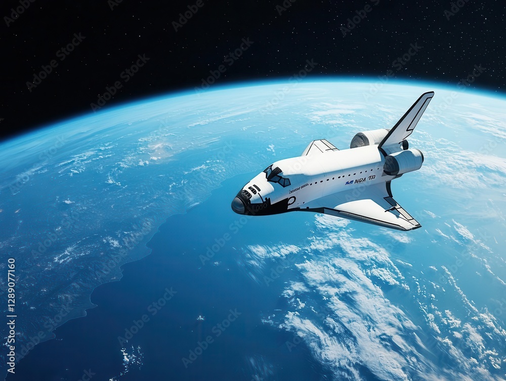 Private space shuttle docking with an orbital space station, seamless space travel visualization Private space shuttle docking with an orbital space station, seamless space travel visualization