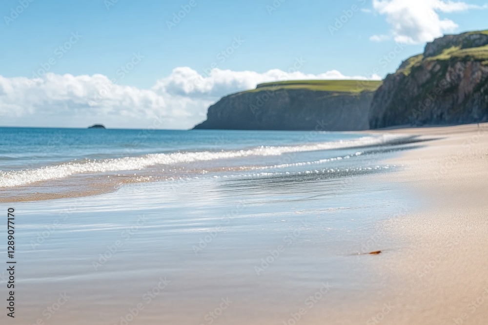 A person strolling along the shore of the ocean, enjoying the scenery A person strolling along the shore of the ocean, enjoying the scenery