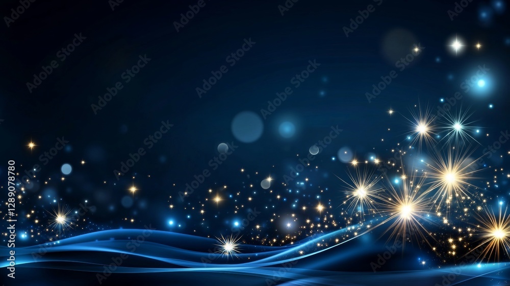 Obraz premium Magical sparkling lights dance across a deep blue background stunning visual art abstract composition nighttime environment artistic viewpoint enchanting illumination concept