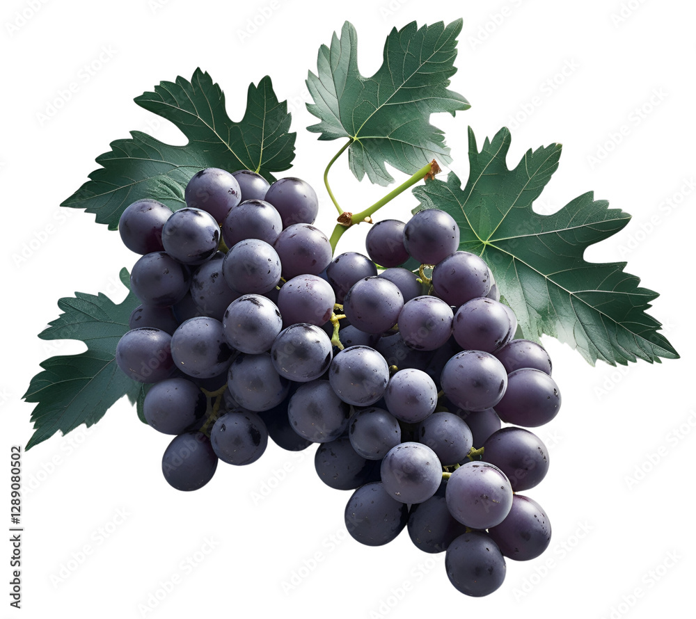 Fototapeta premium Black Grapes isolated with Leaves on transparent background