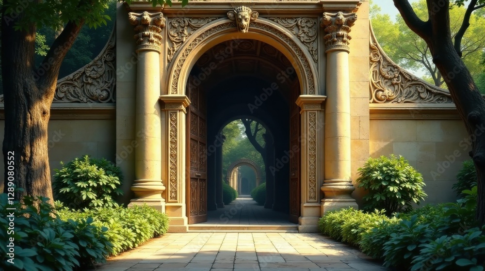 Ornate Archway Entrance to a Serene Garden Path Ornate Archway Entrance to a Serene Garden Path