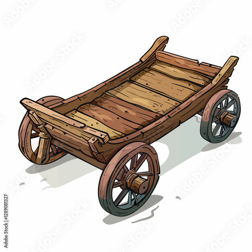 old wooden cart isolated white background 